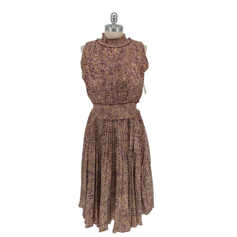 00672 Nanette Lepore Animal Print Pleated A Line Dress Pink size 10 mobwife